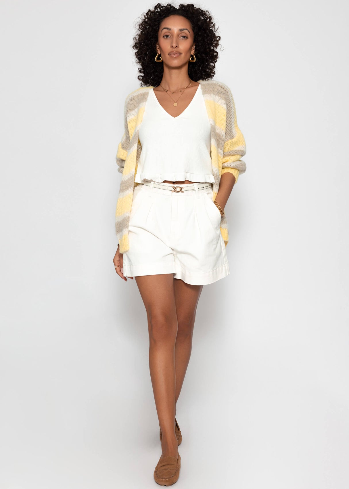 Striped oversized cardigan - butter yellow