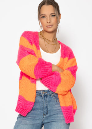 Striped oversize cardigan - pink orange