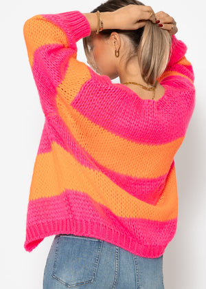 Striped oversize cardigan - pink orange