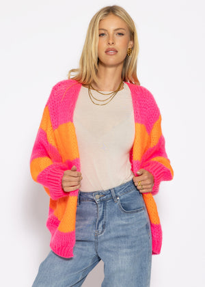 Gestreifter oversize Cardigan - pink-orange