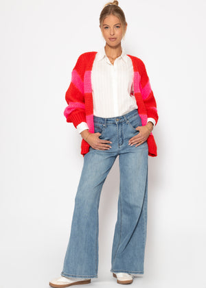 Gestreifter oversize Cardigan - rot-pink