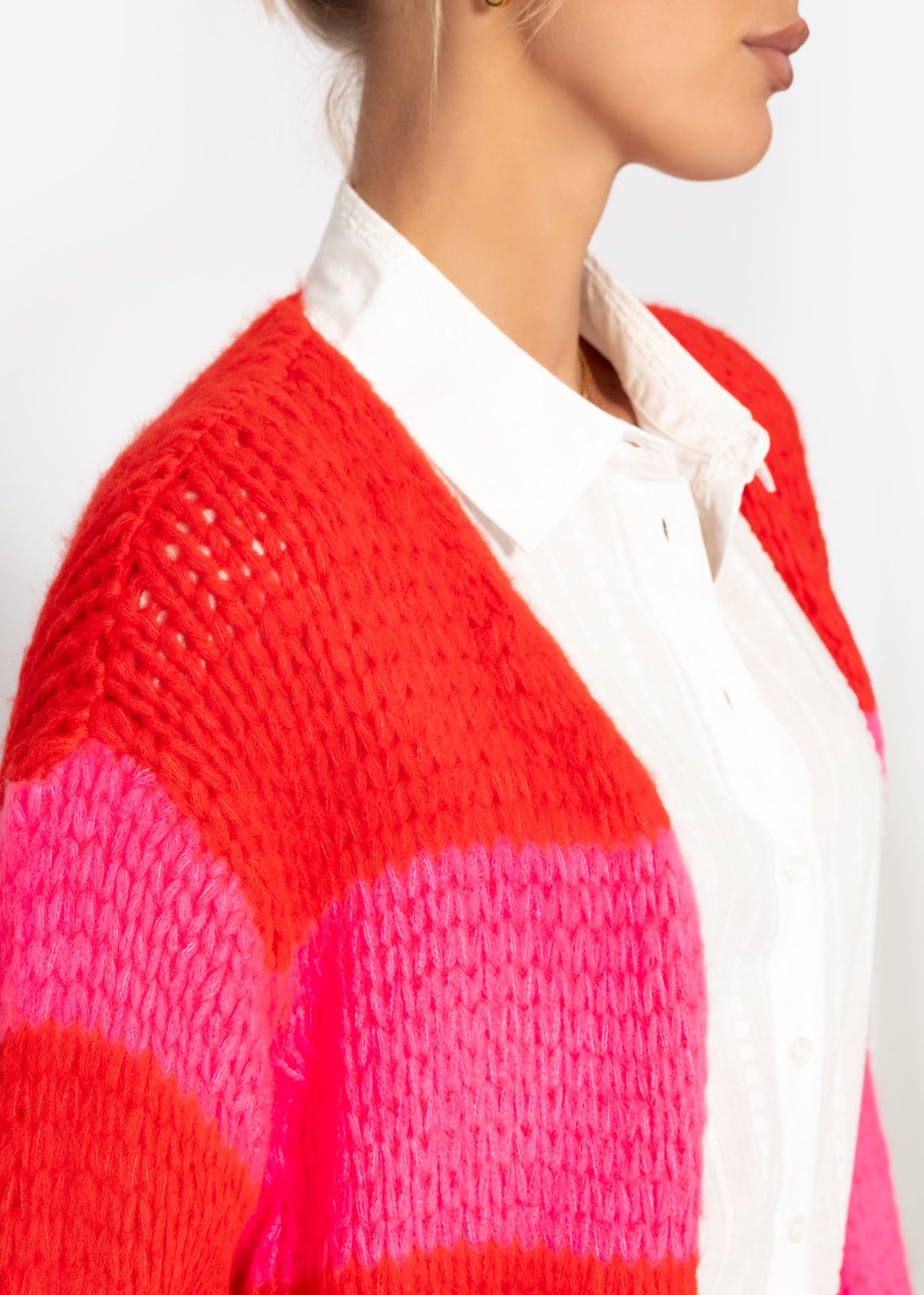 Gestreifter oversize Cardigan - rot-pink