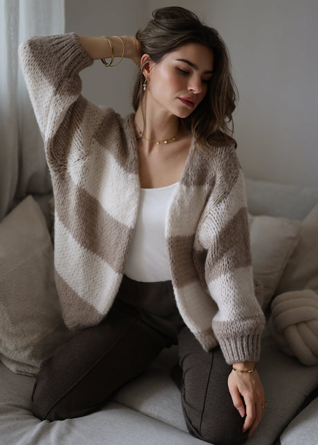 Gestreifter oversize Cardigan - taupe