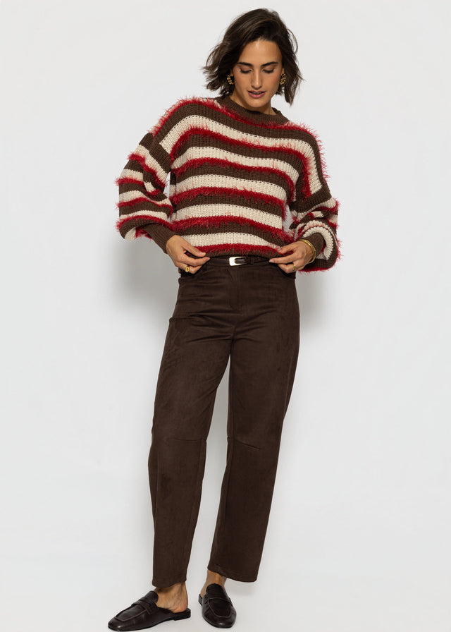Gestreifter Oversize Pullover - braun-beige