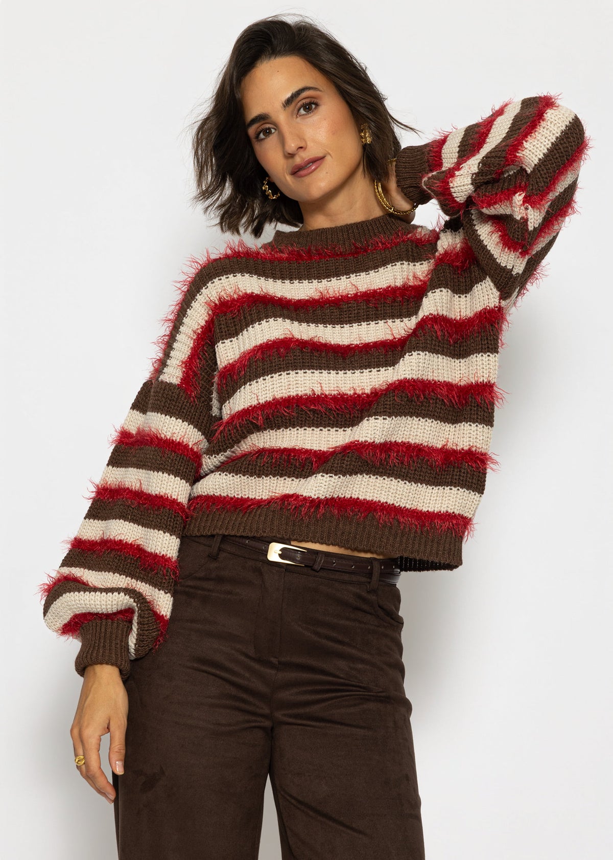 Gestreifter Oversize Pullover - braun-beige