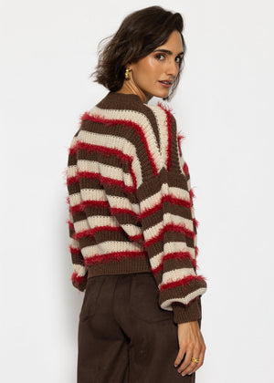 Gestreifter Oversize Pullover - braun-beige