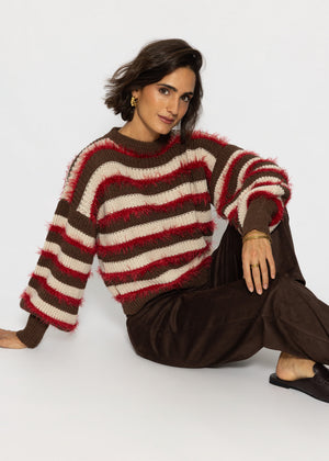 Gestreifter Oversize Pullover - braun-beige