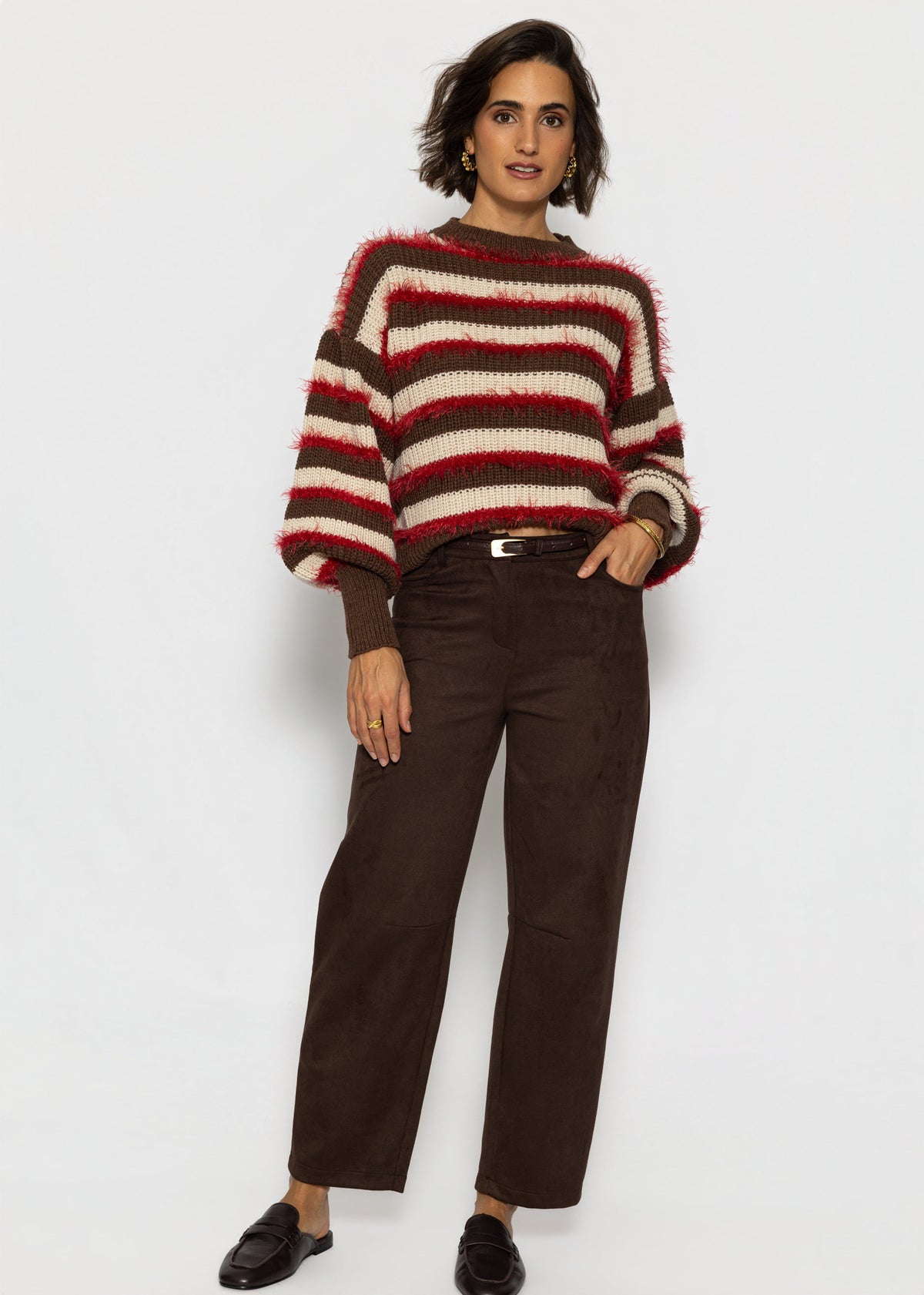 Gestreifter Oversize Pullover - braun-beige