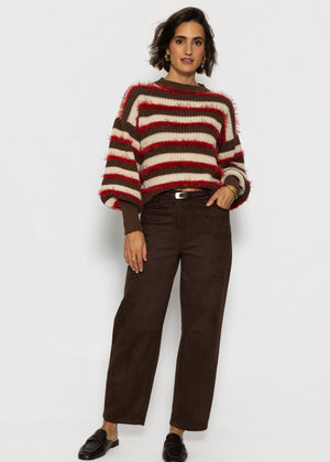 Gestreifter Oversize Pullover - braun-beige