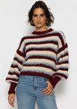 Gestreifter Oversize Pullover - burgundy-beige