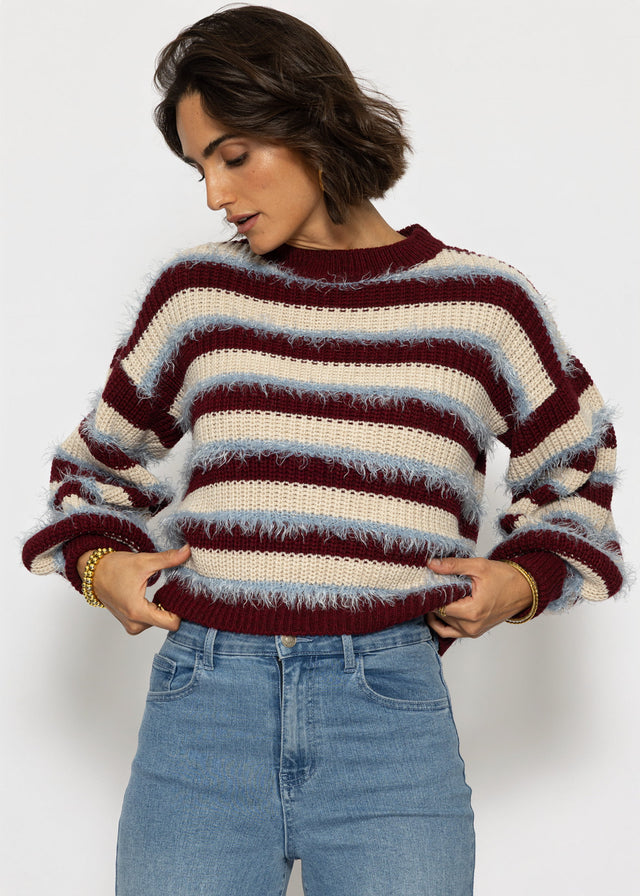 Gestreifter Oversize Pullover - burgundy-beige