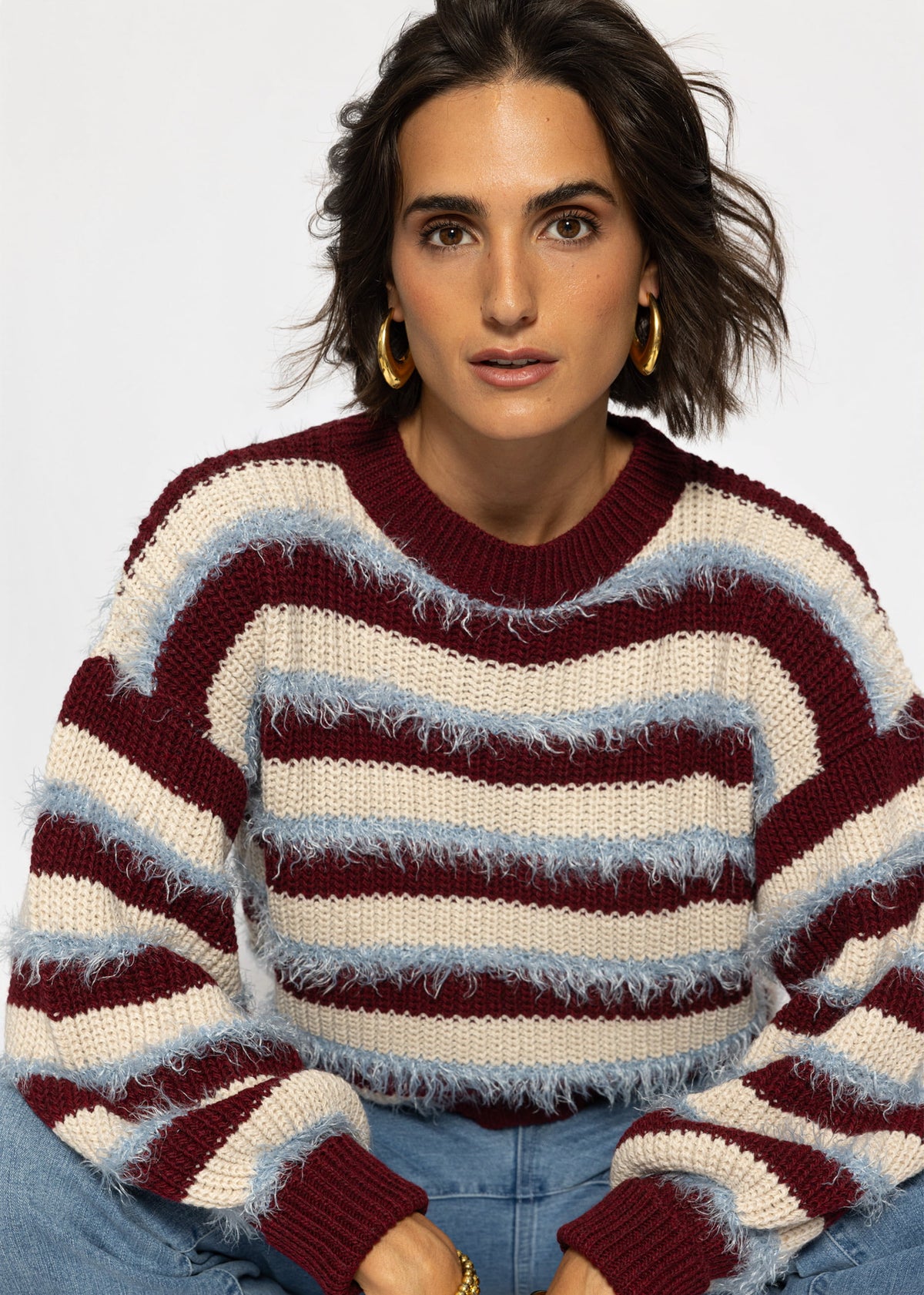 Gestreifter Oversize Pullover - burgundy-beige