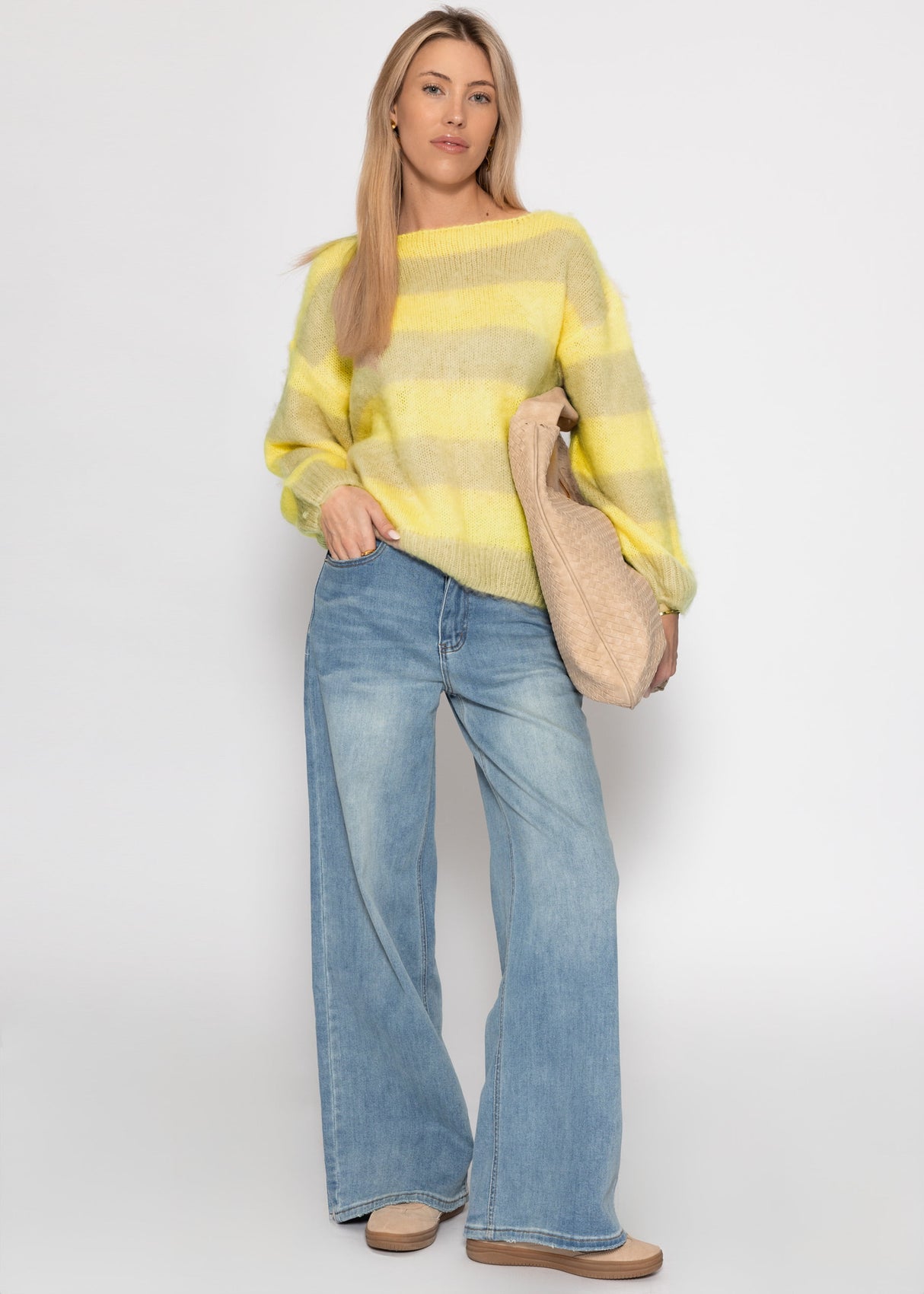 Gestreifter Pullover - gelb-beige