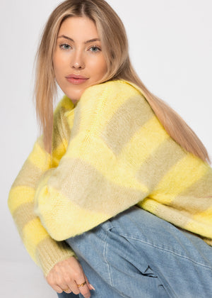 Gestreifter Pullover - gelb-beige