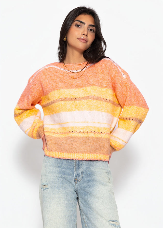 Striped jumper with openwork knit pattern - yellow