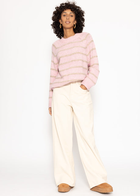Striped jumper with crew neck - rose