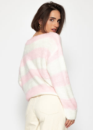 Gestreifter Pullover - rosa-offwhite