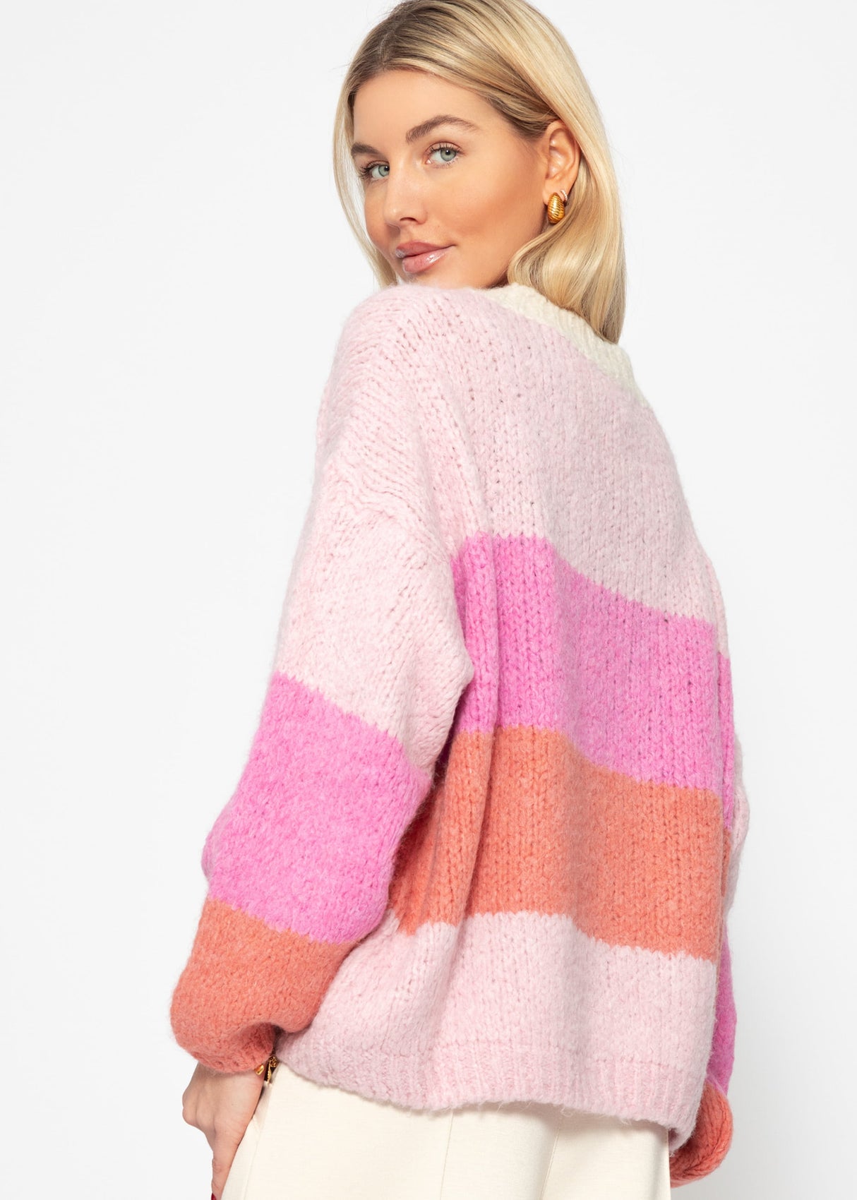 Gestreifter Strickpullover - rosa-peach