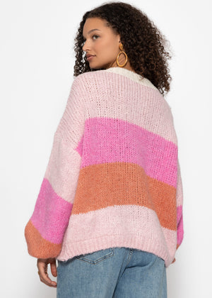 Gestreifter Strickpullover - rosa-peach