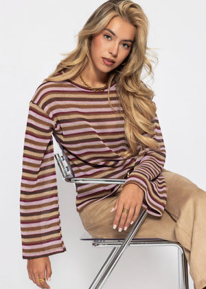 Striped long-sleeved knit shirt - brown