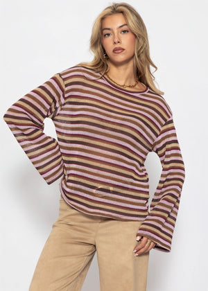 Striped long-sleeved knit shirt - brown