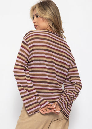 Striped long-sleeved knit shirt - brown