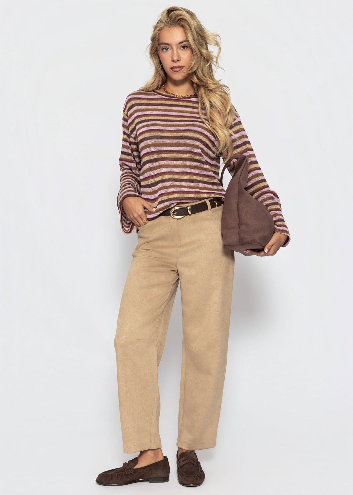 Striped long-sleeved knit shirt - brown