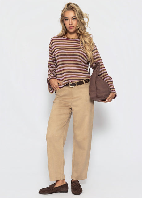 Gestreiftes Langarm Strick Shirt - braun-beige-rosa