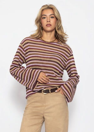 Striped long-sleeved knit shirt - brown