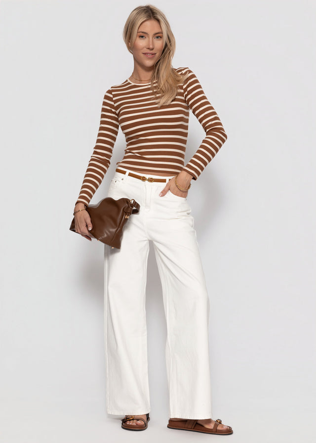 Striped long-sleeved top - brown-white