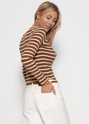Gestreiftes Langarmshirt - braun-weiß