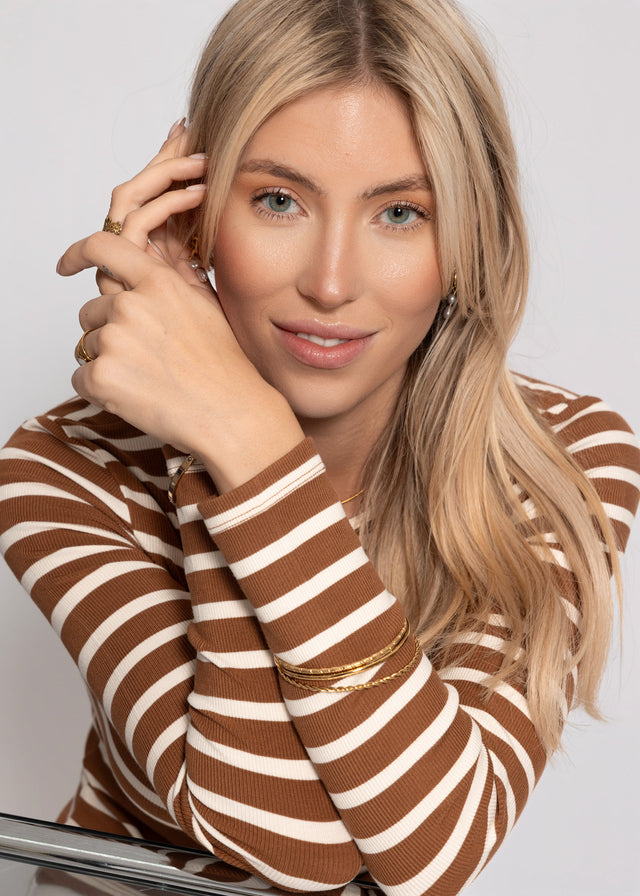 Striped long-sleeved top - brown-white