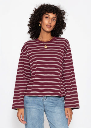 Gestreiftes Langarmshirt mit weiten Ärmeln - burgundy