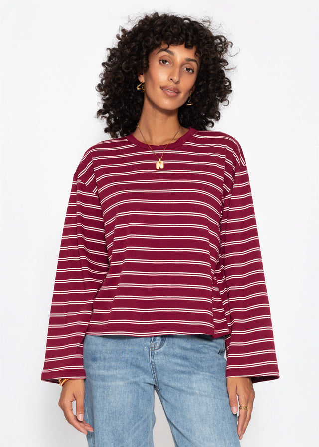 Gestreiftes Langarmshirt mit weiten Ärmeln - burgundy