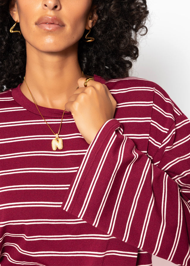 Gestreiftes Langarmshirt mit weiten Ärmeln - burgundy