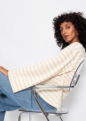 Gestreiftes Langarmshirt mit weiten Ärmeln - creme