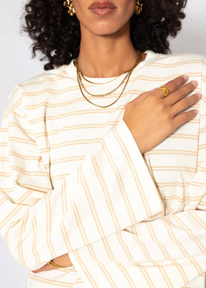 Gestreiftes Langarmshirt mit weiten Ärmeln - creme