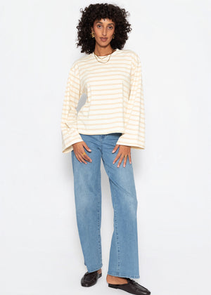 Gestreiftes Langarmshirt mit weiten Ärmeln - creme