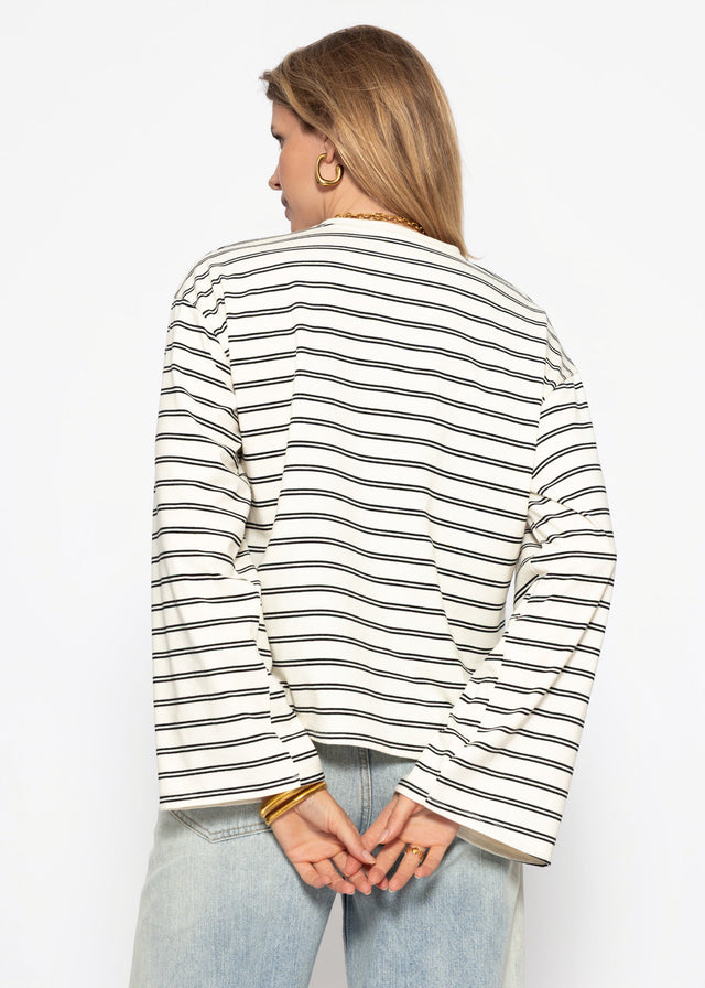 Gestreiftes Langarmshirt mit weiten Ärmeln - offwhite - SASSYCLASSY