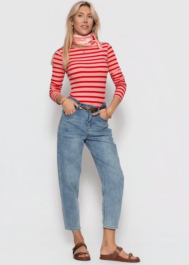 Striped long-sleeved top - rose-red