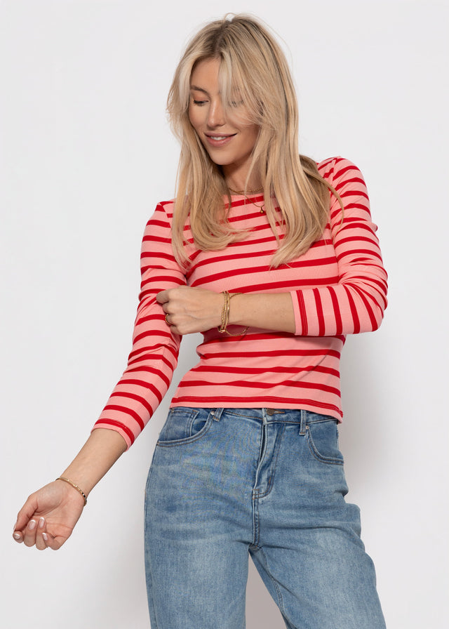 Striped long-sleeved top - rose-red
