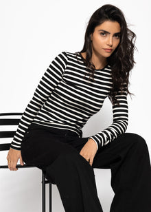 Gestreiftes Langarmshirt - schwarz