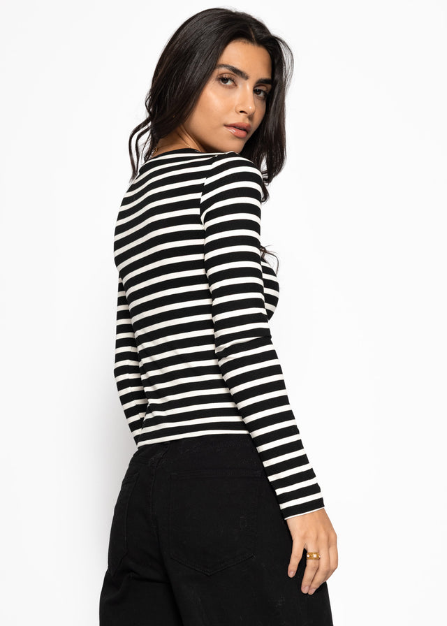 Striped long-sleeved top - black