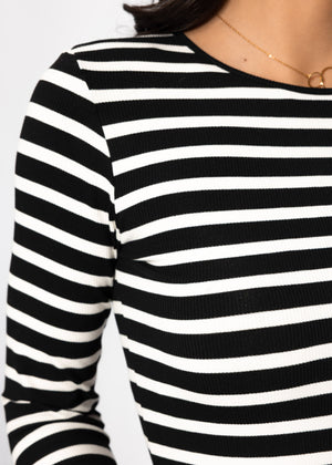 Gestreiftes Langarmshirt - schwarz