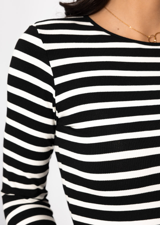 Striped long-sleeved top - black