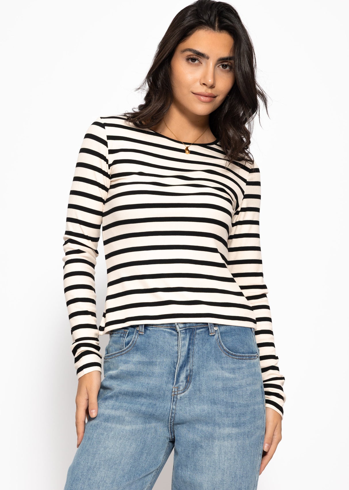 Gestreiftes Langarmshirt - weiß