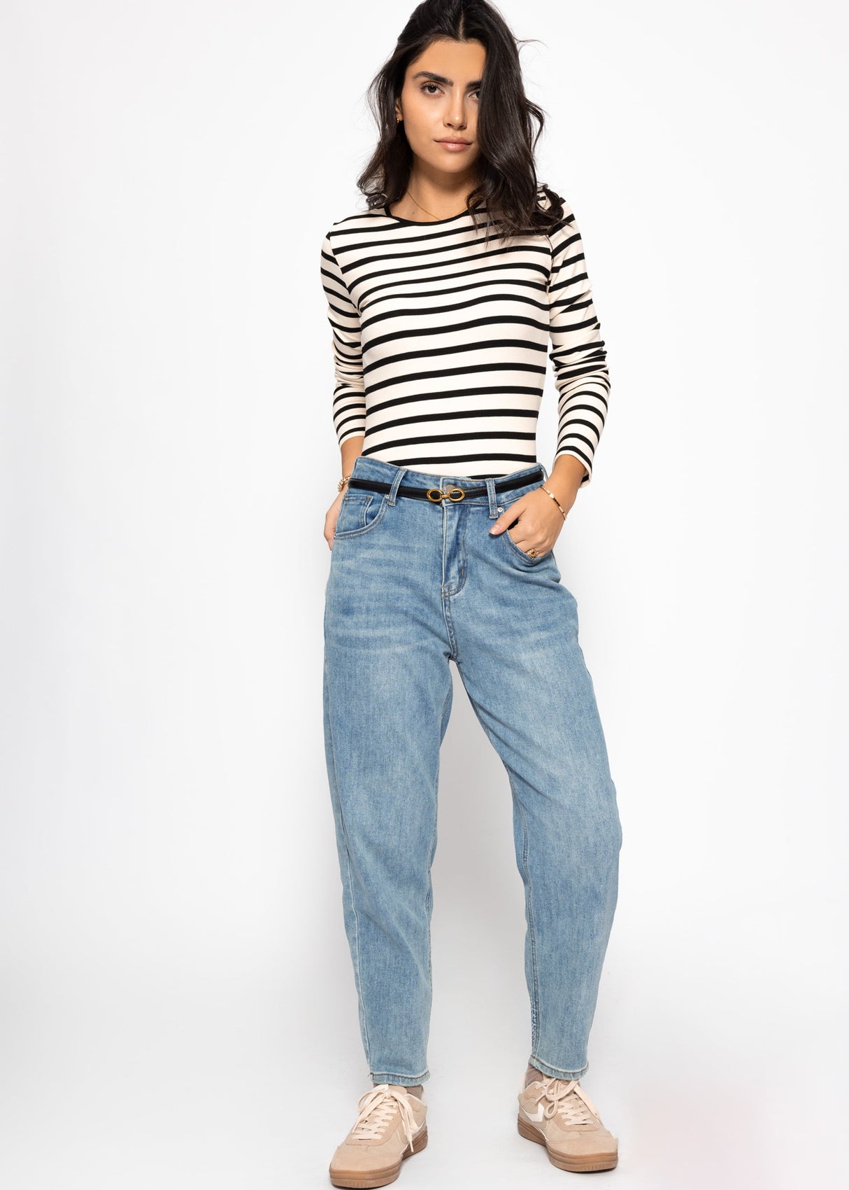 Gestreiftes Langarmshirt - weiß