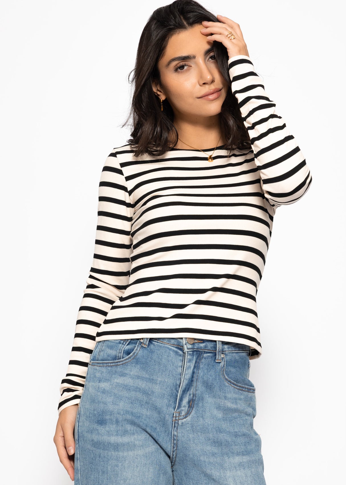 Gestreiftes Langarmshirt - weiß