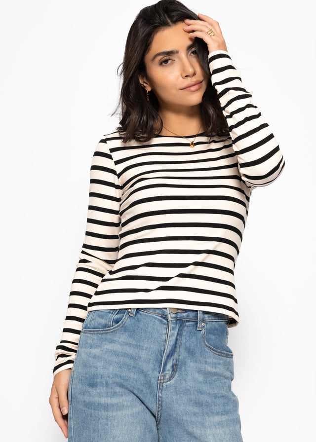 Striped long-sleeved top - white