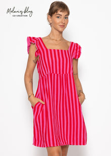 Gestreiftes Musselinkleid - pink